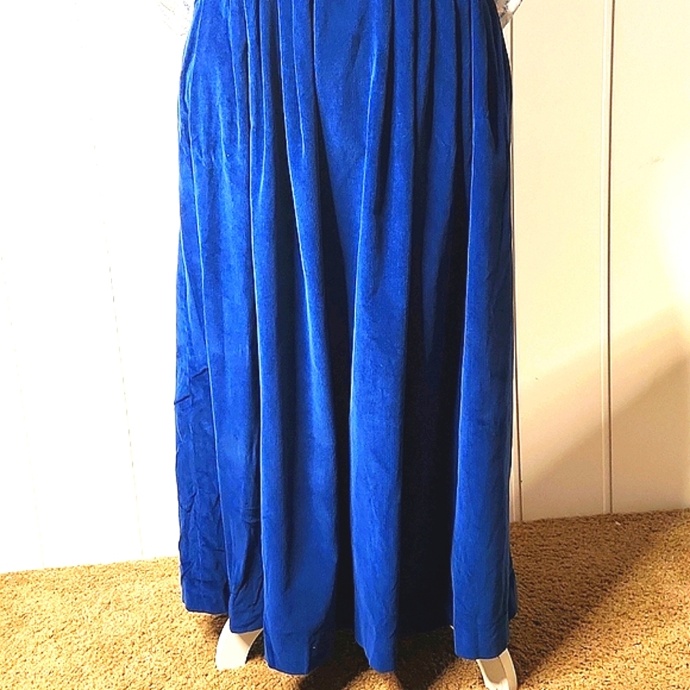Allen Solly Vintage English blue cotton corduroy  pleated maxi skirt